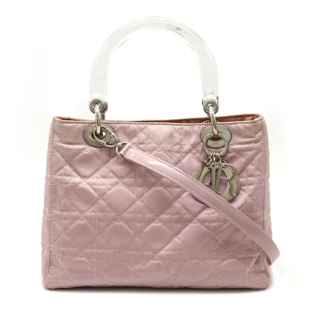 Dior Cannage Handbag Lady Pink Nylon Leather Light Christian - Picture 2 of 9